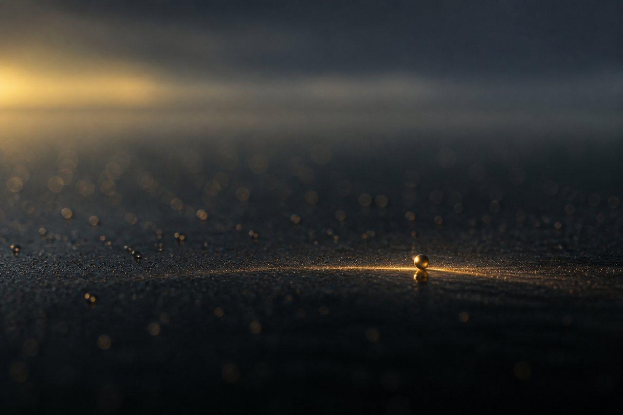 One sharp point of light standing ahead of a field of faint lights