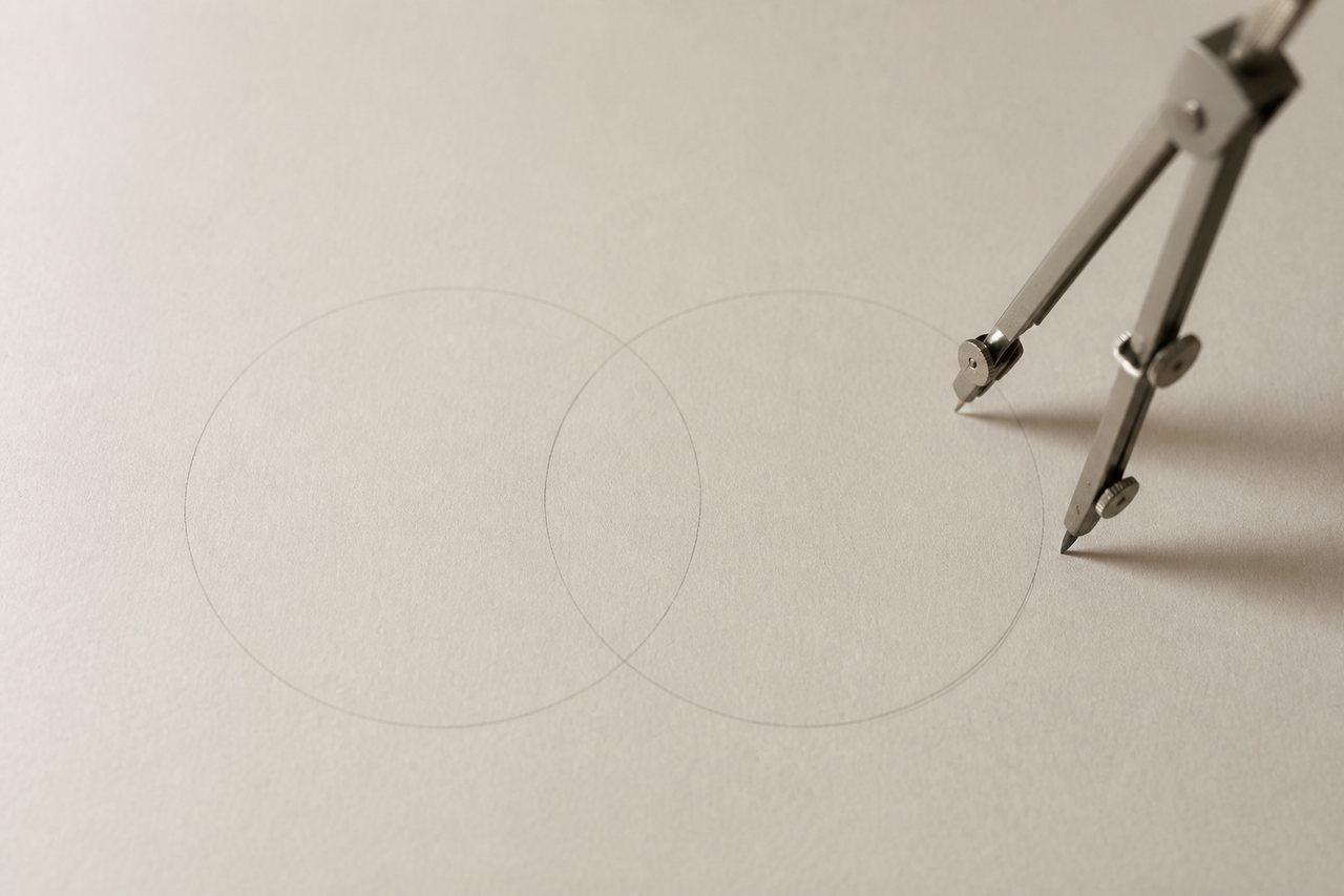 A compass that has drawn the same circle twice on paper
